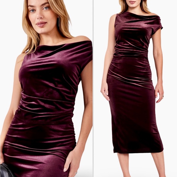 NWTS💓THE OCCASION L💓ELITE OLD NAVY LINE LUSTROUS VELVET ONE SHOULDER MIDI DRESS - Picture 1 of 16
